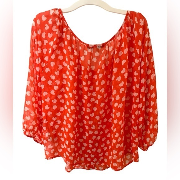 Forever 21 Valentines Day Heart Print Blouse Top Red White Medium - Picture 1 of 14